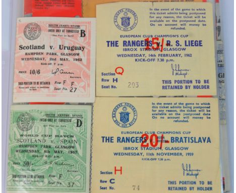 An album of International, European and domestic ticket stubs and match programmes from the 1950s including Scotland v. Spain