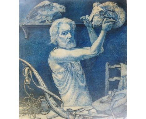 •JAMES GORMAN (Scottish 1931 - 2005) STUDIO SELF PORTRAIT Wax and conte crayon, signed and dated (19)88, 136 x 121cm (53 1/2 