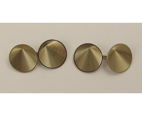 A pair of 18ct French Art Deco cufflinks with illusion engine turned decoration, French eagles head hallmarks to the reverse,