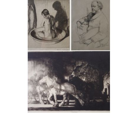 •EDMUND BLAMPIED RBA, RE (British 1886 - 1966) HORSE DRAWN CARRIAGES BY NIGHT Drypoint etching, signed and numbered 23/100, 2