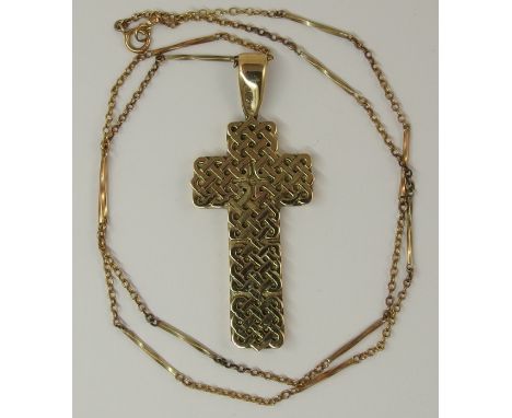 A 9ct Celtic knotwork cross designed and made by Walter Lowndes of Derby, baring millennium hallmarks, weight of cross 16.4gm