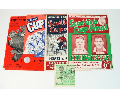 A collection of Scottish Cup Final and Semi Final match programmes including Celtic v. Hearts, 21/4/56 with ticket stub, Hear