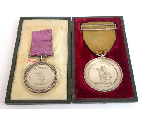 31st Lanarkshire Rifle Volunteers Shooting prizes a circular silver medal with suspender and purple ribbon, rev engraved "In 