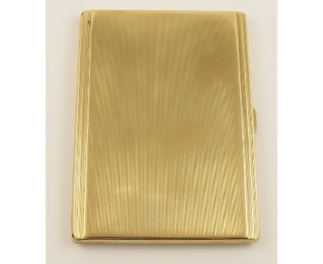 A 9ct gold cigarette case by Padgett & Braham Ltd, hallmarked London 1937, with all over engine turned decoration to both sid