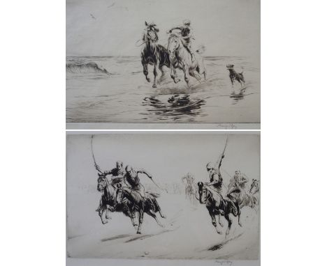 GEORGE SOPER RE (British 1870 - 1942) POLO NO 1, MORNING EXERCISE Drypoint etching, signed, 19 x 29cm (7 1/2 x 11 1/2"), 20 x
