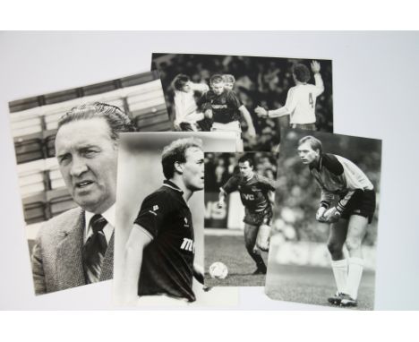 A collection of black and white and colour Scottish football related press photographs the majority action shots, approximate
