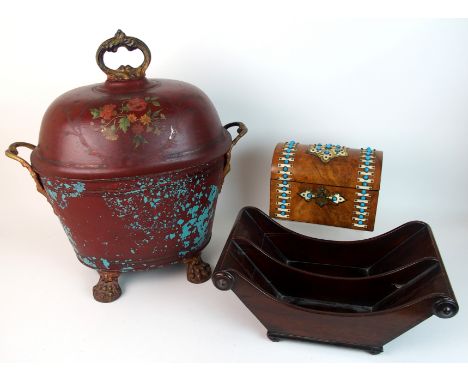 A Victorian wood, bone, brass and turquoise tea caddy the twin section caddy with applied decorative bone panels interspaced 