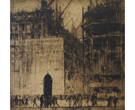 •SIR FRANK BRANGWYN RA, PRBA, RE, ROI, HRSA, RSW, ARWS (British 1867 - 1956) PARIS CONSTRUCTIONS AT NIGHT Drypoint etching, s
