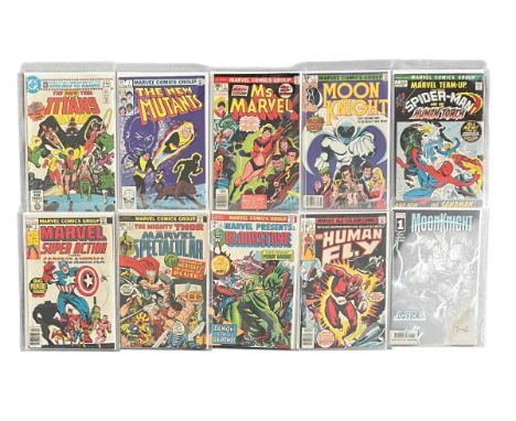 Selection of No1 DC Comics to include: The New teen Titans 1980: The New Mutants 1982: Ms. Marvel 1977: Moon Knight 1980: Mar