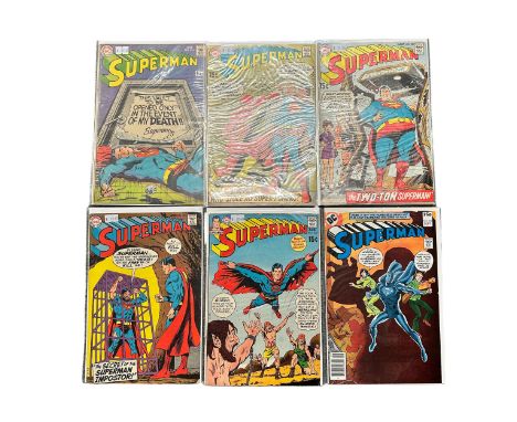 DC Comics Superman 1969-1970 Nos 213, 220, 221, 225, 229, 339. All 6 comics are bagged &amp; boarded, UG.