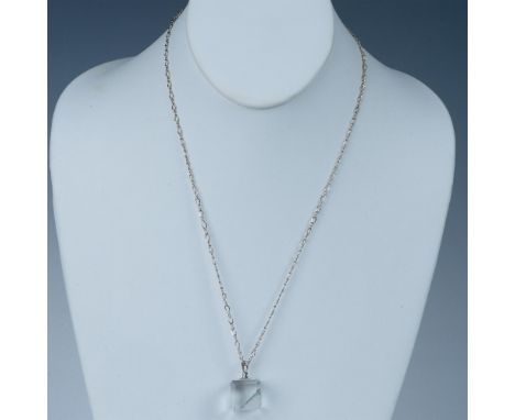 Crystal cut back cube reflects many colors. The loop is a silver tone. The delicate chain is sterling silver. Backstamp 925. 