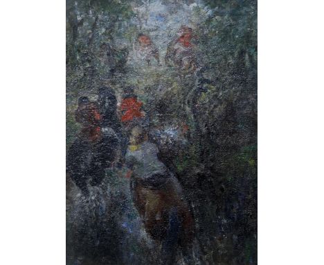 LINDSAY&nbsp;Hunting through woodland, signed, oil on board, 52 x 39cm Condition Report:Available upon request