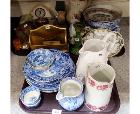 Assorted blue and white transfer printed pottery including Fortune Teller by Tunstall, Woodman by Spode, Grazing Rabbits etc 