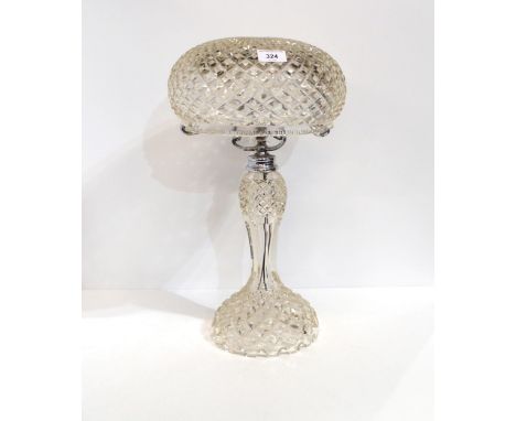 A cut glass table lamp with mushroom shade Condition Report:Available upon request