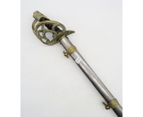 A reproduction Royal Horse Guards 1832 pattern dress sword, the blade bearing "VR" cipher and measuring approx. 99cm long, ho