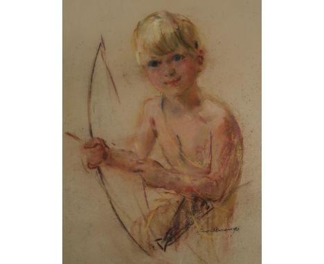 LENA L DUNCAN ALEXANDER (SCOTTISH 1899-1983) BOY WITH BOW AND ARROW&nbsp; Pastel, signed lower right, 50 x 39cm&nbsp; Conditi