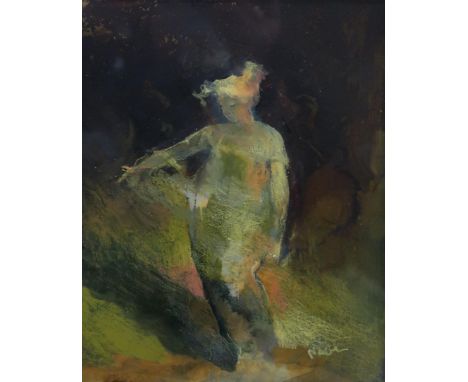 HAZEL NAGL (SCOTTISH b.1953) STANDING FEMALE&nbsp; Mixed media on board, signed lower right, 24 x 19cm Together with another,