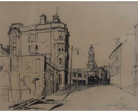 DANNY FERGUSON&nbsp;Shamrock Street East, signed, charcoal, 25 x 30cm and WILLIAM NICHOLSON Cathedral entrance, signed, litho