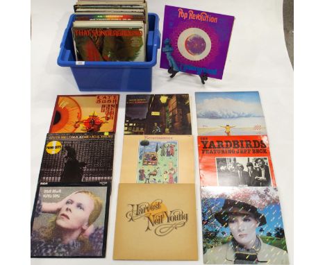 VINYL LP RECORDS a box of prog rock and rock vinyl LP records with Neil Young, The Yardbirds, Renaissance, Manfred Mann, Davi