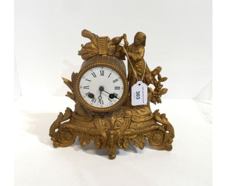 A French gilt metal mantle clock, the movement stamped Barbot with Japy Freres 1855 expedition medal&nbsp; Condition Report:A