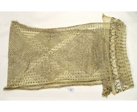 Egyptian Assuit white metal and cream net shawl, 248cm x 52cm Condition Report:Light staining, no holes. Generally nice condi
