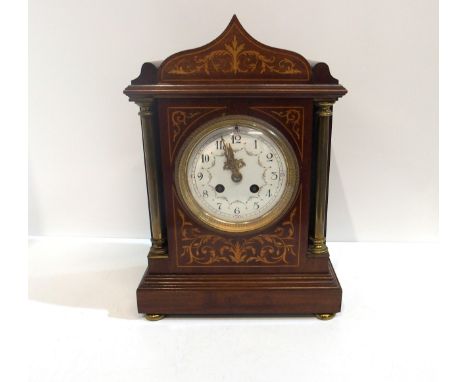 An Edwardian inlaid mantle clock Condition Report:Available upon request