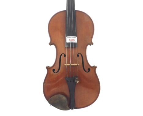 French violin labelled Copie de Antonius Stradivarius..., the two piece back of faint medium curl with similar wood to the si