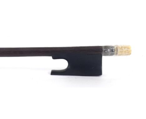 French violin bow of the Pajeot School, unstamped, the stick round, the ebony frog plain with missing slide and ferrule, with