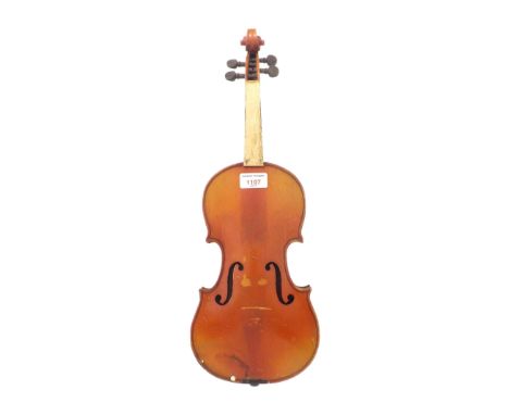 French half size violin labelled Copie de Antonio Stradivarius..., 12 3/16", 31cm