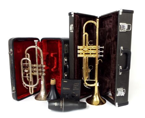 Yamaha trumpet, serial no. 660584; Together with a Cornet by H Singha, serial no. H670.(both cased)