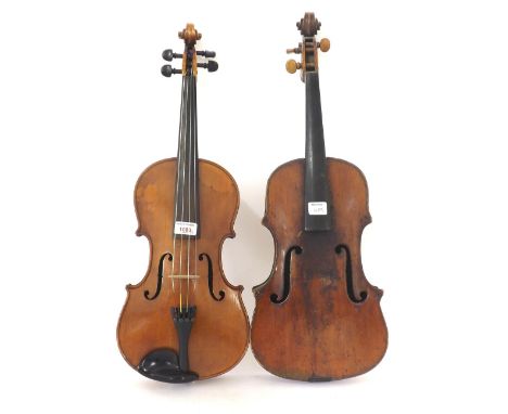 Early 20th century German viola in need of restoration, 15 3/8", 39.10cm; also an early primitive/amateur viola bearing an il