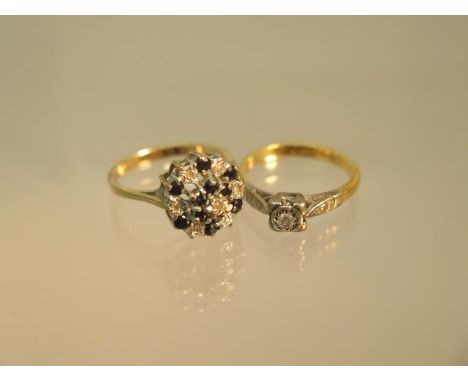 An 18ct (hallmarked) yellow gold and diamond ring size H - weight approx 2.5 grams together with a 9ct (hallmarked) yellow go