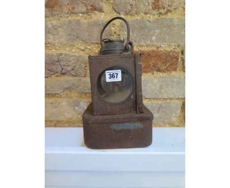 LNER/M railway paraffin signal lamp with burner and glass panel 