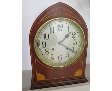 A mahogany inlaid bracket clock, quarter chimes on four gongs, hour strike on singles 