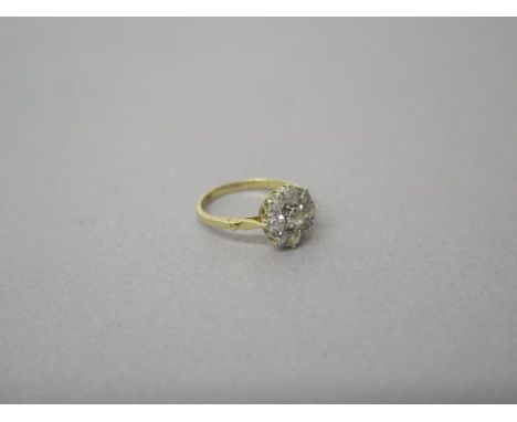 An 18ct yellow gold (tested) and old cut diamond cluster ring size L/M - weight approx 2.4 grams 