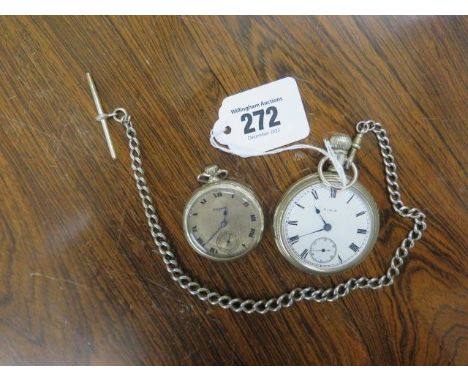 An Elgin pocket watch with a silver chain and a Pilgrim pocket watch 