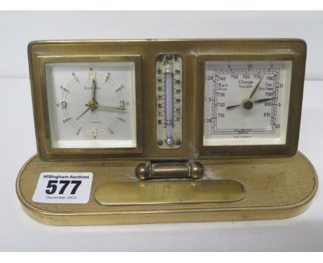 A brass desk clock/barometer/thermometer 