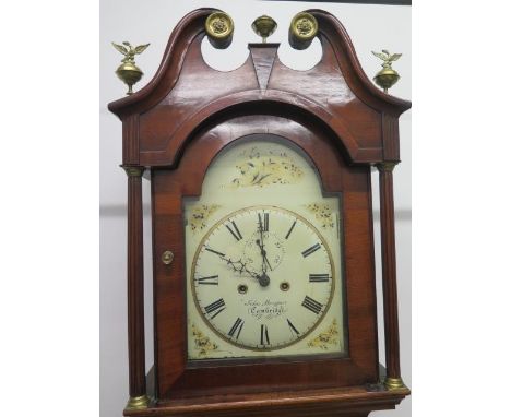 A 19th century longcase clock with a painted arched dial with second hand signed John Morgan, Cambridge in a good quality fla