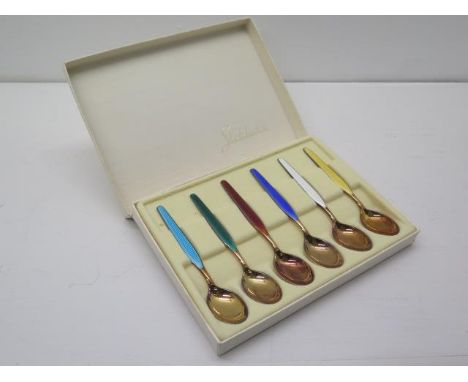 A set of six Norwegian silver gilt and enamelled coffee spoons, Magnus Aase, Bergen - enamel in excellent condition - each ap