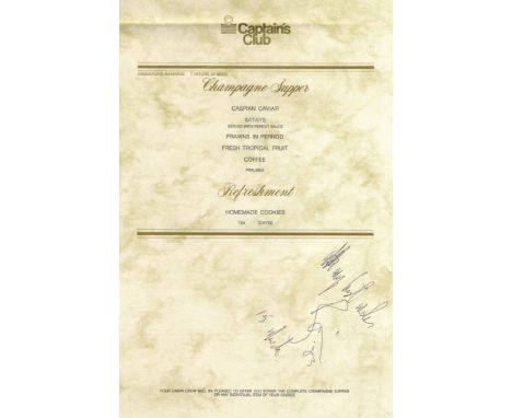 BOWIE DAVID: (1947-2016) English Singer & Musician. A printed 4to First Class Captain's Club menu issued by Qantas Airlines, 