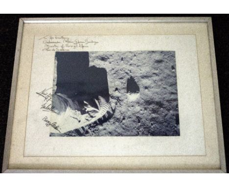 APOLLO XI: An excellent, large vintage signed colour 19 x 15 photograph by all three crew members of Apollo XI individually c