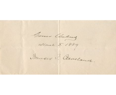 CLEVELAND GROVER: (1837-1908) American President 1885-89, 1893-97. Fountain pen ink signature ('Grover Cleveland') and date, 