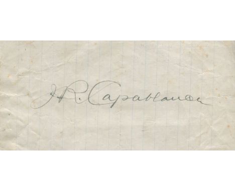 CAPABLANCA JOSE RAUL: (1888-1942) Cuban Chess Player, World Chess Champion 1921-27. Vintage fountain pen ink signature ('J. R