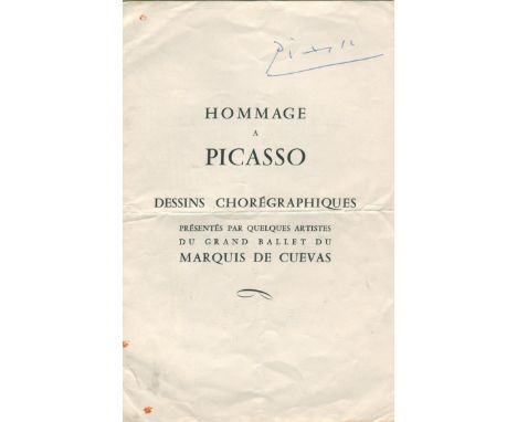 PICASSO PABLO: (1881-1973) Spanish Painter. A printed 8vo programme for Hommage a Picasso - Dessins Choregraphiques, being a 