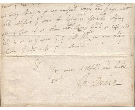 DENHAM JOHN: (1615-1688) Anglo-Irish Poet & Courtier, Surveyor of the King's Works 1660-69. Concluding portion of an A.L.S., 