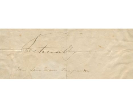 VICTORIA: (1819-1901) Queen of the United Kingdom Great Britain &amp; Ireland 1837-1901. Ink signature ('Victoria R I') on a 