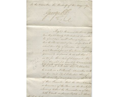 GEORGE IV: (1762-1830) King of the United Kingdom 1820-30. D.S., George P. R., (a good example), as Prince Regent, on behalf 