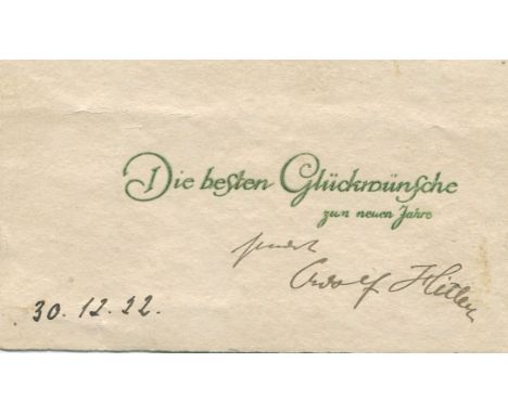 HITLER ADOLF: (1889-1945) Fuhrer of the Third Reich 1934-45. A scarce, early signed Christmas and New Years greetings card, t