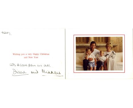CHARLES & DIANA: CHARLES (1948-     ) Prince of Wales & DIANA (1961-1997) Princess of Wales. Signed and inscribed Christmas g