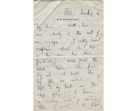 DU MAURIER DAPHNE: (1907-1989) British Author. Incomplete A.L., unsigned, being the first four pages of a longer letter, 8vo,